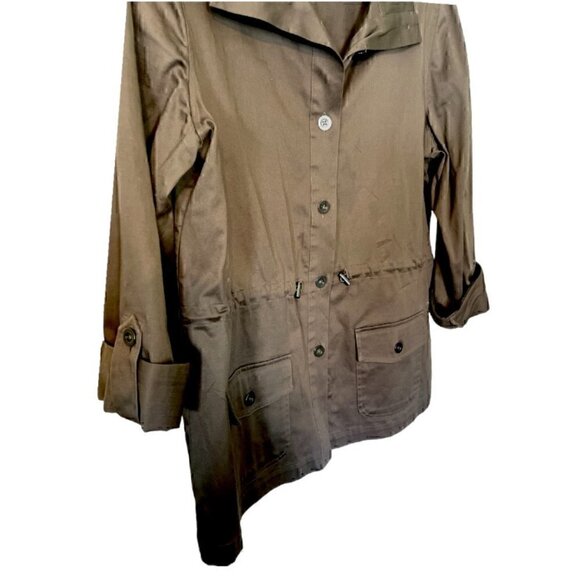 Chico's Army Green Field Jacket Lightweight Cinched Waist Pockets Shacket Med/1 - Picture 3 of 11